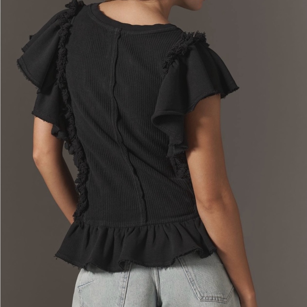 Pilcro by Anthropologie short sleeved ruffle fringe sweatshirt - Picture 3 of 6